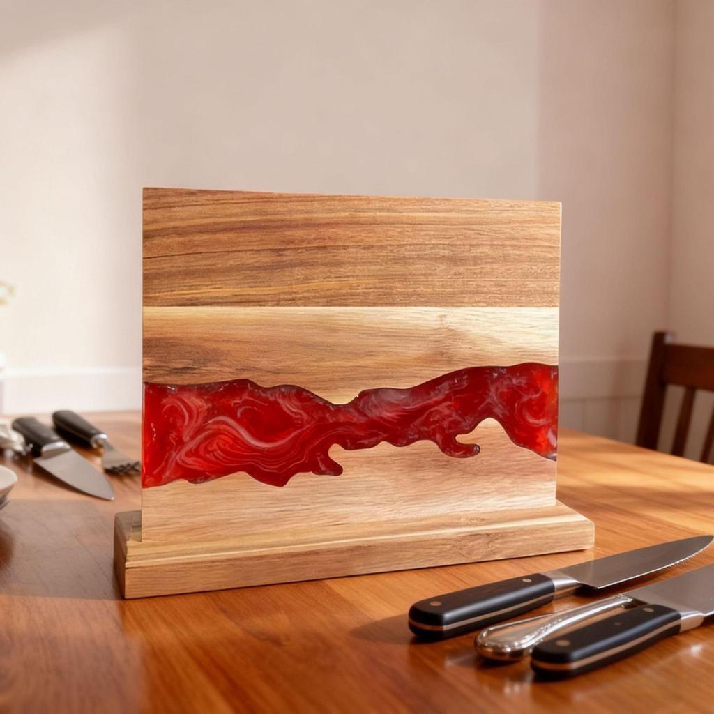 Double-Sided Magnetic Acacia Wood Knife Holder with Resin Mosaic