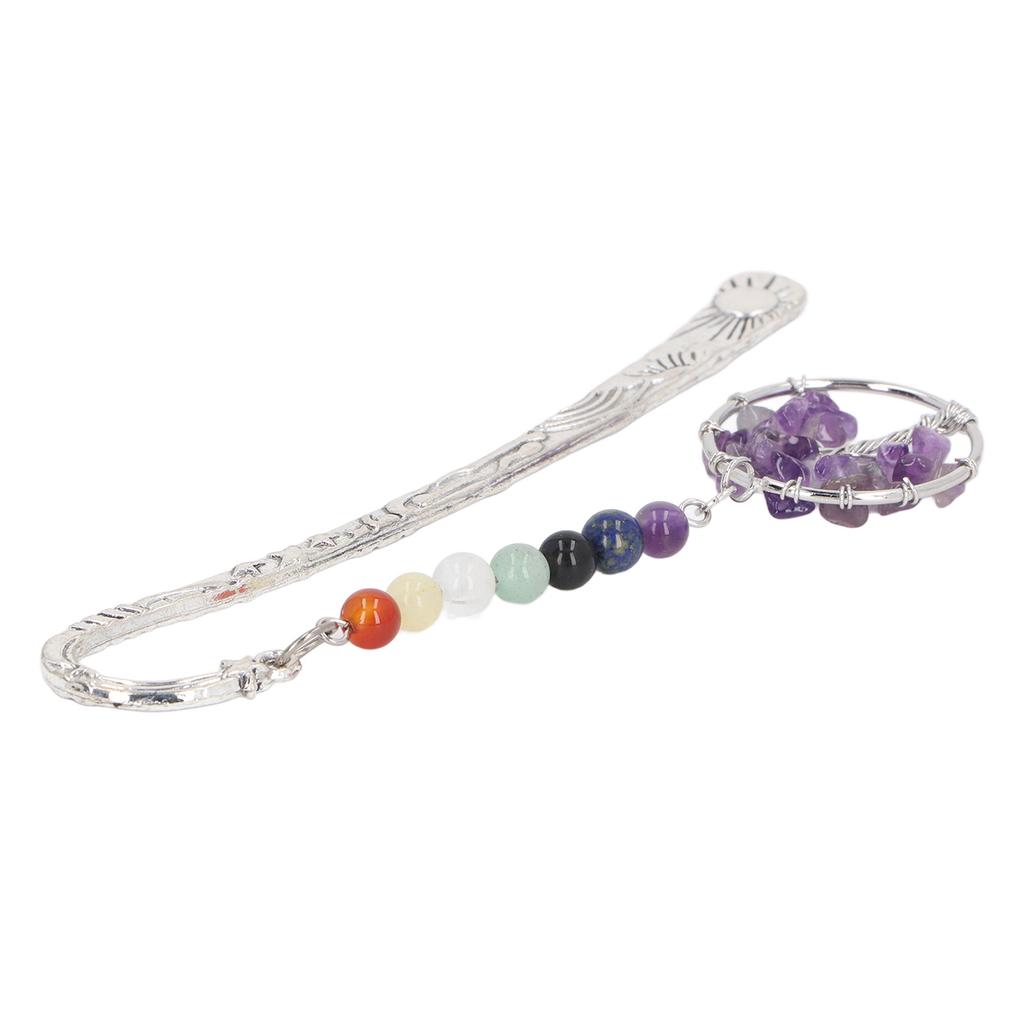 Chakra Crystal Bookmark Innovative Exquisite Decorative Vintage Metal Bookmark for Student Office Birthday Present Amethyst