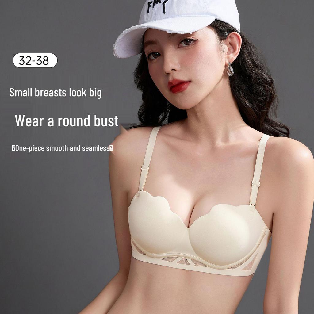 Petal Red Seamless Strapless Push-Up Bra - Anti-Sag, Breathable, Thin, Enhances Small Chest  