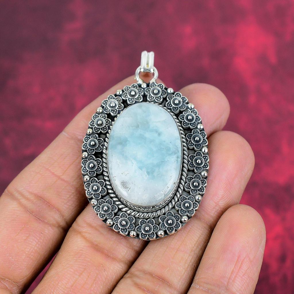 Pendentif en pierre de lune arc-en-ciel, bijou fait main, pendentif en argent sterling 925 massif, cadeau idéal pour un amoureux