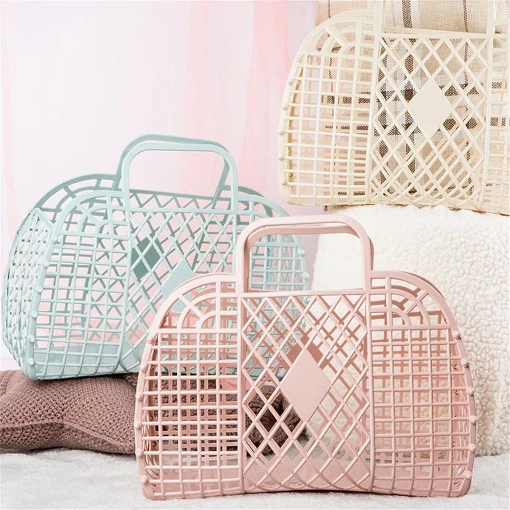 Plastic Hollow Shopping Storage Basket, Foldable Bath Basket, Fruit Basket