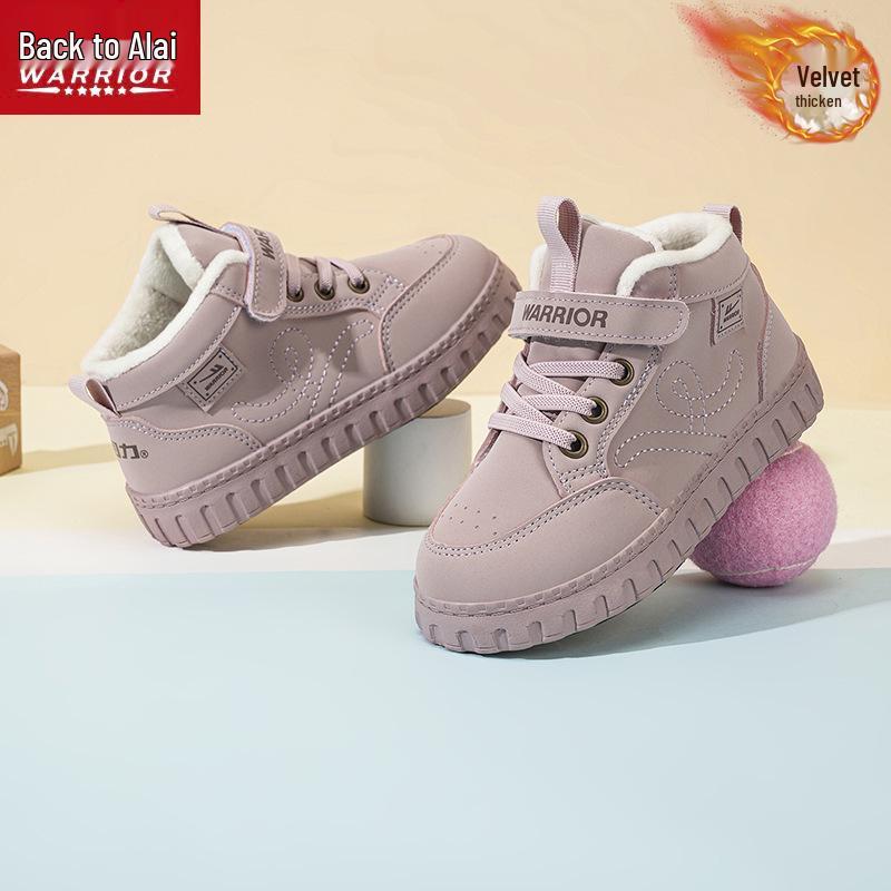 Warrior Kids' Winter Fleece-Lined High-Top Sneakers, 2025 Style - Girls' and Boys' Non-Slip Warm Cotton Shoes