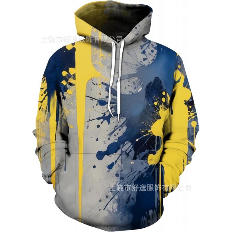 Mens Oversized Hooded Sweatshirt With Digital Print Casual Long Sleeve Top