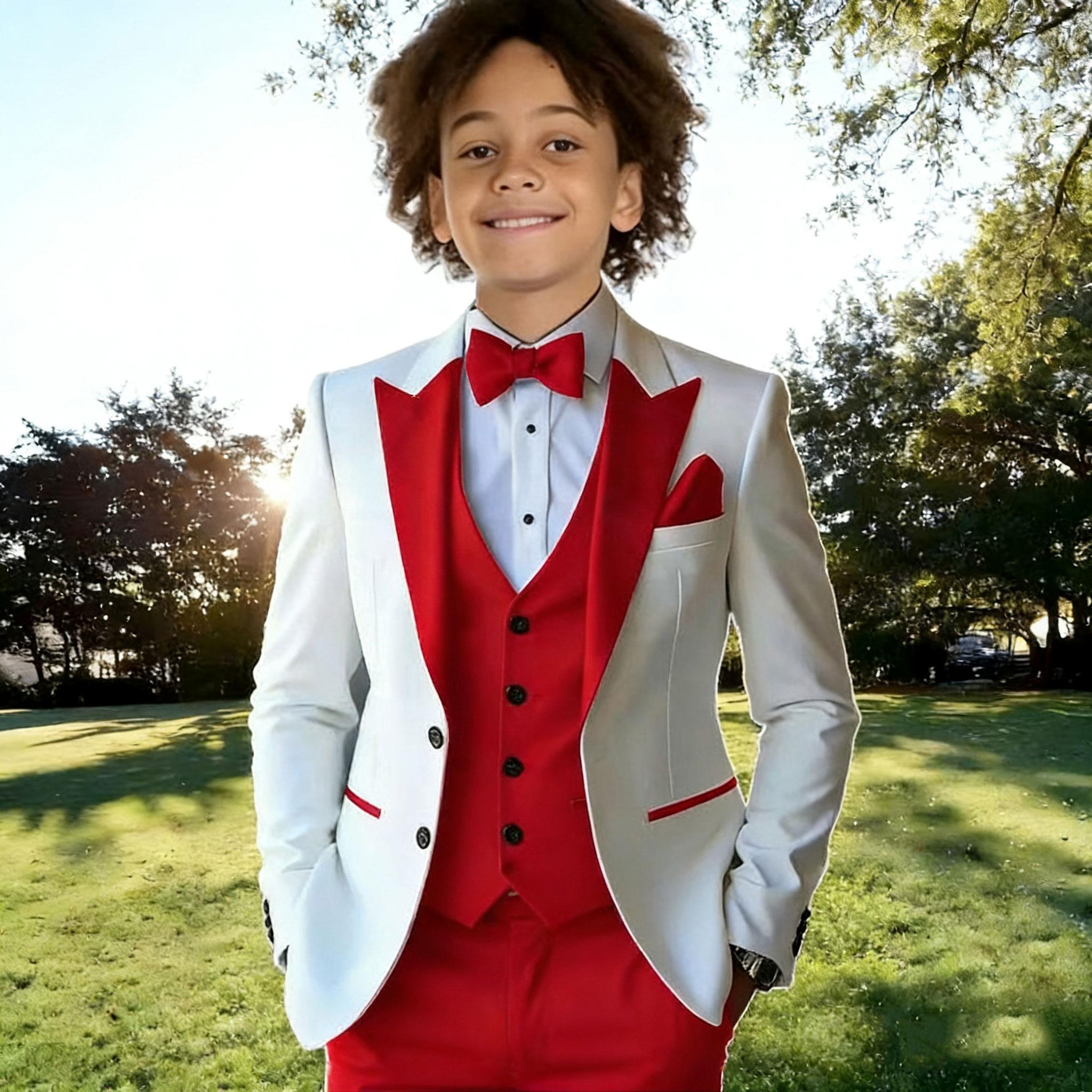 

Дитячі костюми 3 предмети Дитячі білі комплекти з піджаком Червоний жилет Штани Квіткові Дитячі офіційні вечірні костюми Дитячі весільні костюми Смокінги 140 червоний/білий