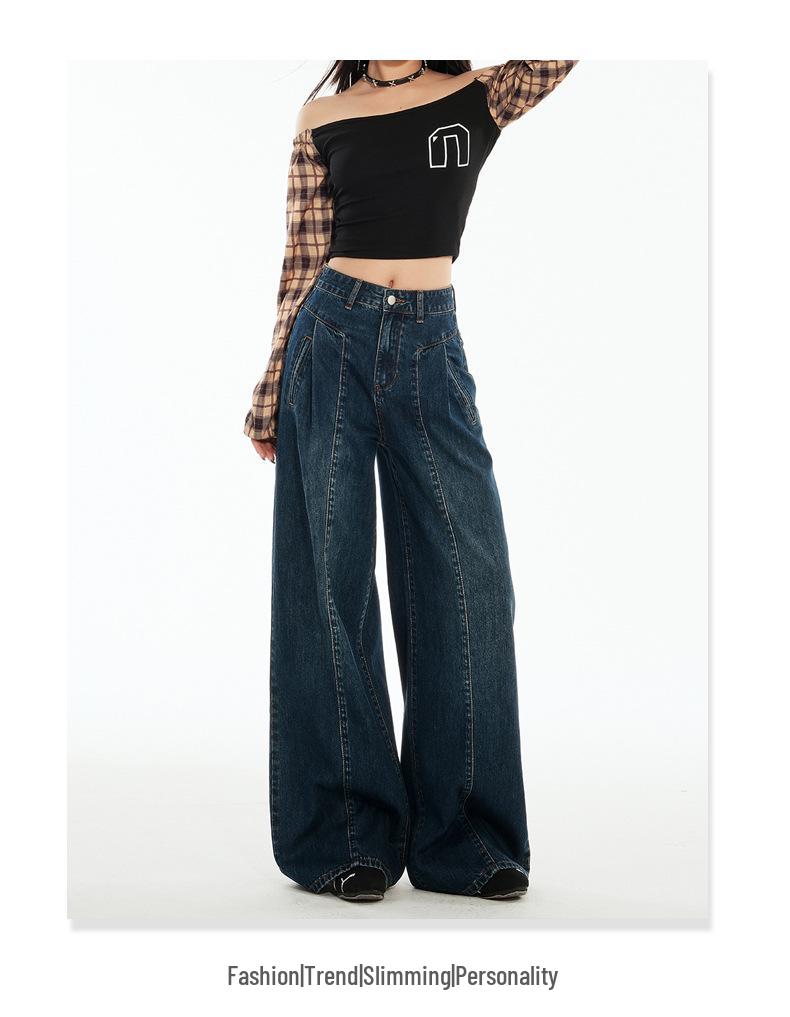 Women's Autumn High-Waisted Hong Kong Style Floor-Sweeping Loose Jeans