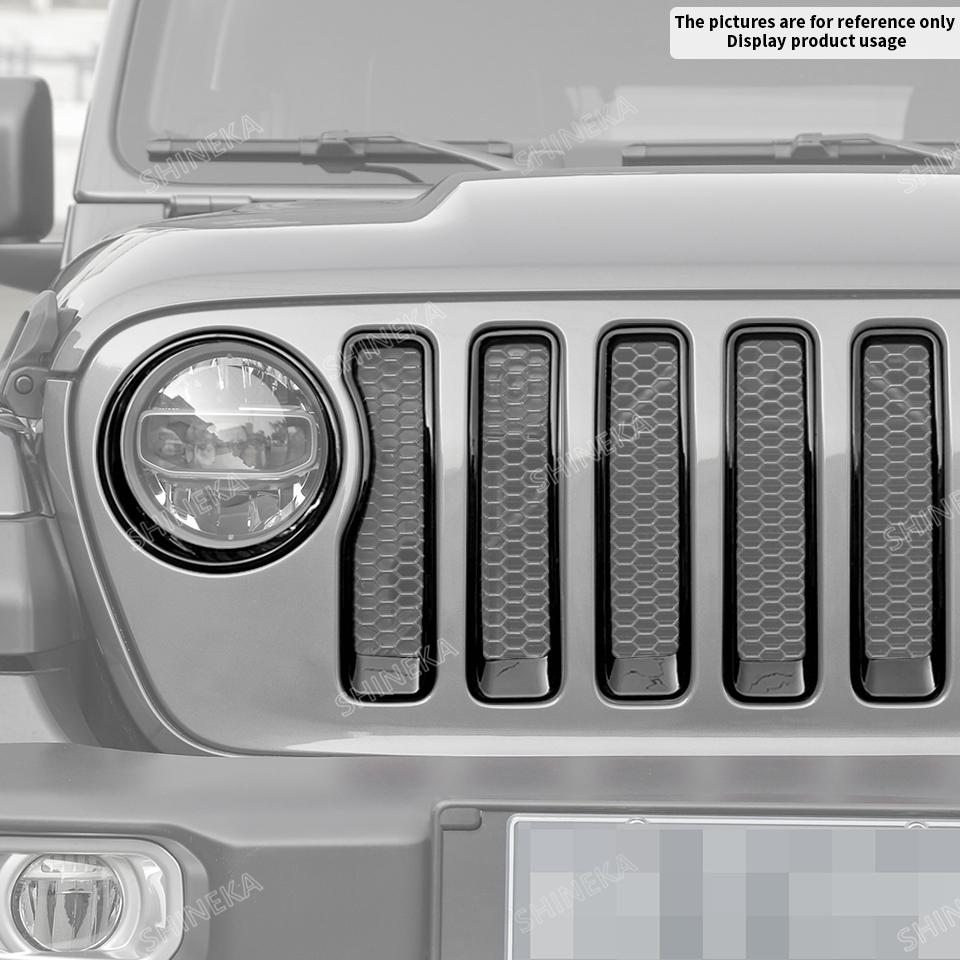 SHINEKA ABS Car Exterior Front Headlight Lamp & Racing Front Grille Decoration Cover for Jeep Wrangler JL Gladiator JT 2018 Up