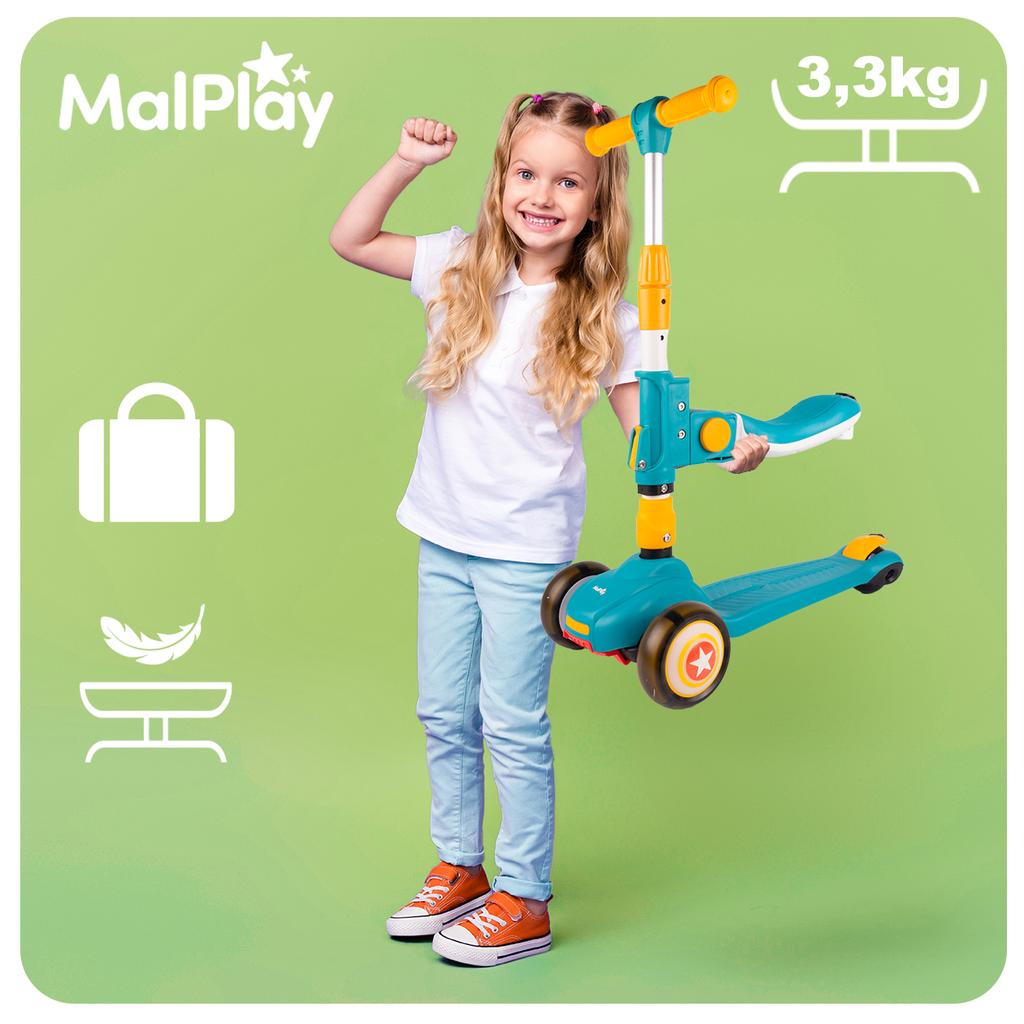 Three-Wheeled Scooter With Seat For Children 2 In 1, Adjustable Brake