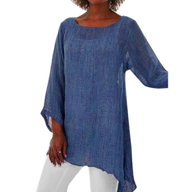 Autumn Chic Loose Pullover Blouse Long Sleeve O Neck Irregular Hem T Shirt Women
