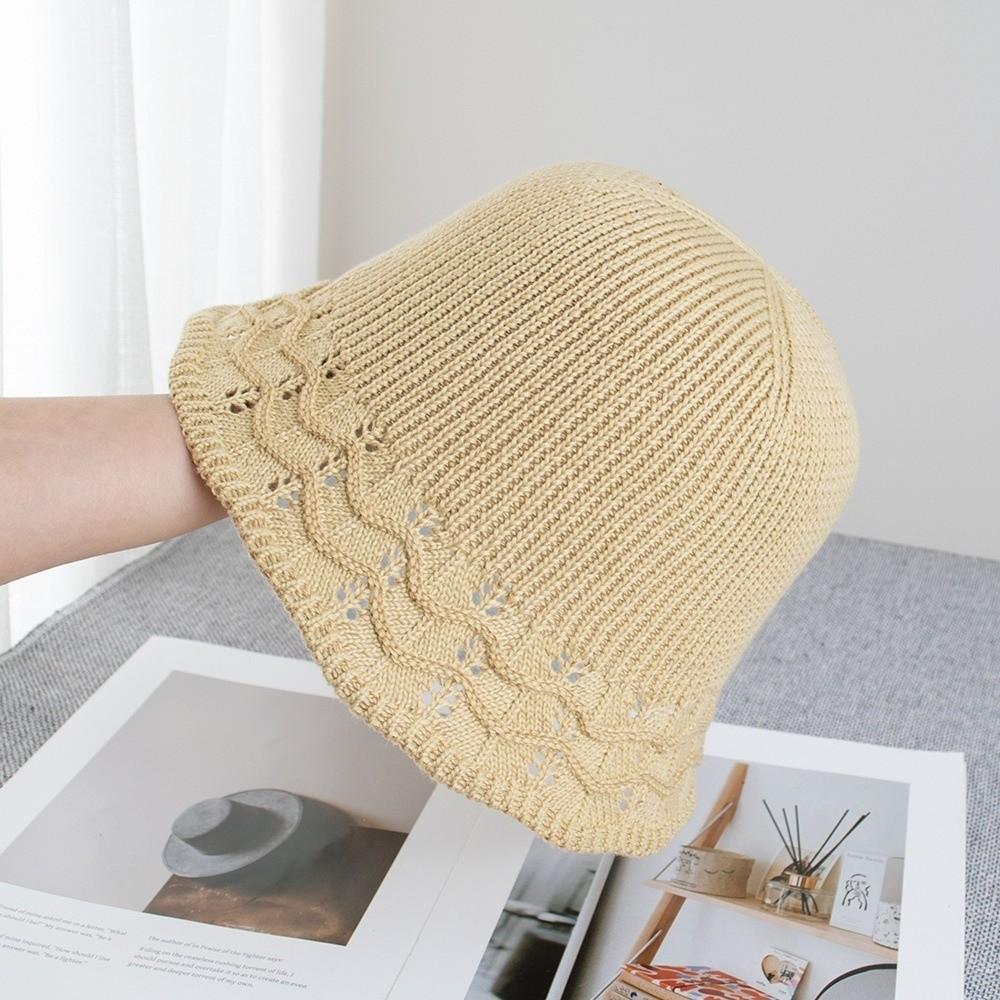 Wave Pattern Knitted Fisherman Hat Sun Protection Breathable Women Sun Hat Foldable Splicing Fisherman Hat Summer Sunshade