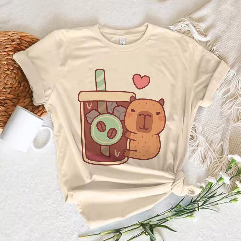 Funny Anime Capybara T Shirt Women Soft Fabric Tshirt Female Anime Clothing T-shirt Girls Capibara Tee