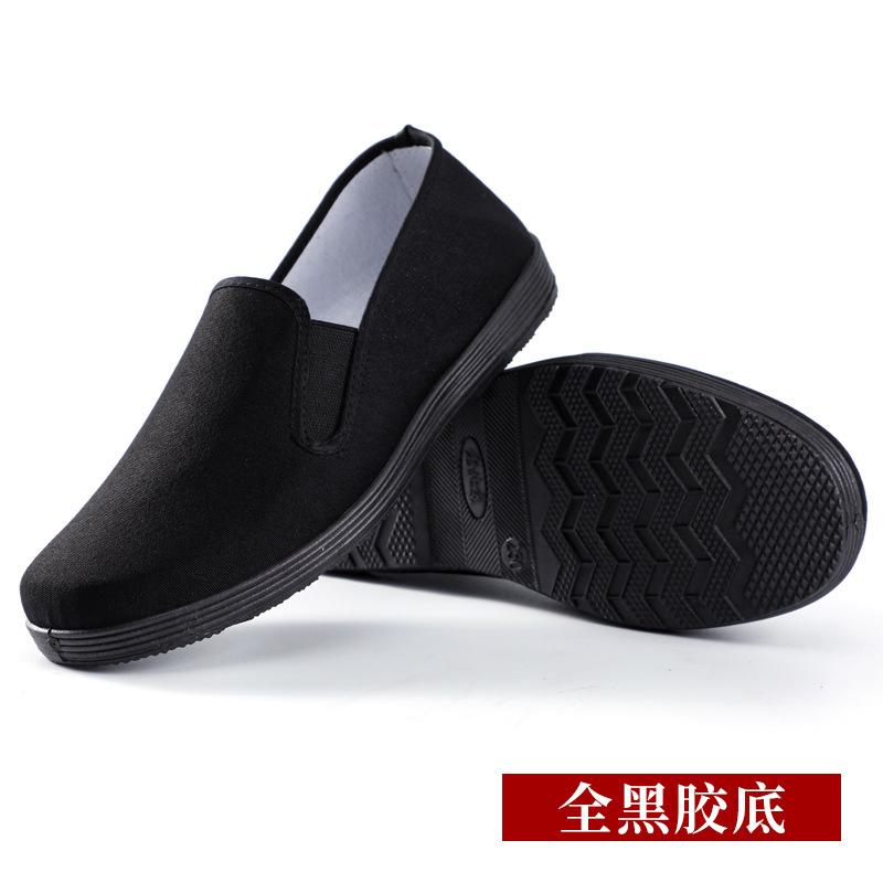Old Beijing cloth shoes men's soft-soled one-pedal breathable all-black-soled work shoes dad shoes walking back casual shoes