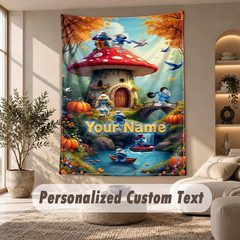 Smurfs Tapestry, Personalized Custom Text, Wall Hanging Tapestry For Living Room Home Wall Decor