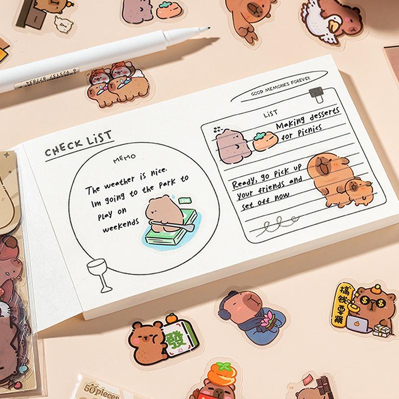 50 Stück Niedliche Kawaii Cartoon Capybara Aufkleber Für Frauen Mädchen Transparente Wasserdichte Aufkleber Tagebuch Dekorationsaufkleber