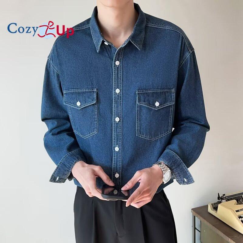

Мужская джинсовая рубашка Cozy Up с длинными рукавами и двойными карманами XXXL темно-синий