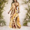 Women Plus Size V Neck Cold Shoulder Tie Cuffs Short Sleeve Black Beige Printed A Line Long Dress