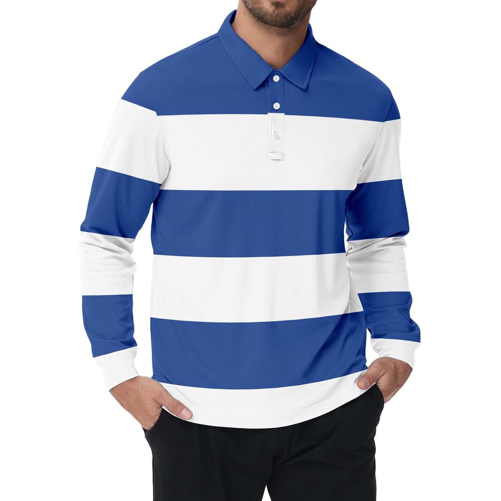Striped Printed Long Sleeved Men s Three Button Lapel Shoulder Shirt M синий