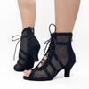 Botki Taneczne na Zamek Buty Taneczne Latino Salsa Czarna Skóra Zamszowa Damskie Buty Taneczne Na Różnych Obcasach 8.5cm 7.5cm 6cm QT-006