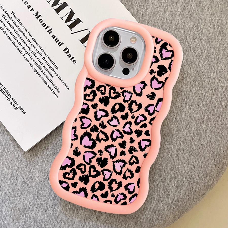 Soft Phone Cover Case for iPhone 15 Plus 11 16 Pro Max 8 12 13 14 17 Air XR Leopard Print Pink Love