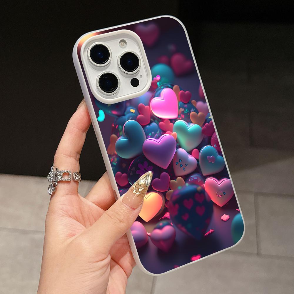 Y2K Glowing Hearts Jelly Double Layer White Mobile Phone Case for iPhone 17 16 15 14 13 12 11 Air Pro Max Plus Protective