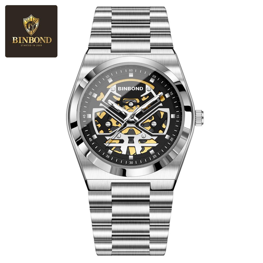 BINBOND Herrenuhren Quarz Businessuhren Herrenuhr Luxus Skelettuhr Herren Wasserdichte Leuchtende Uhr für Herren