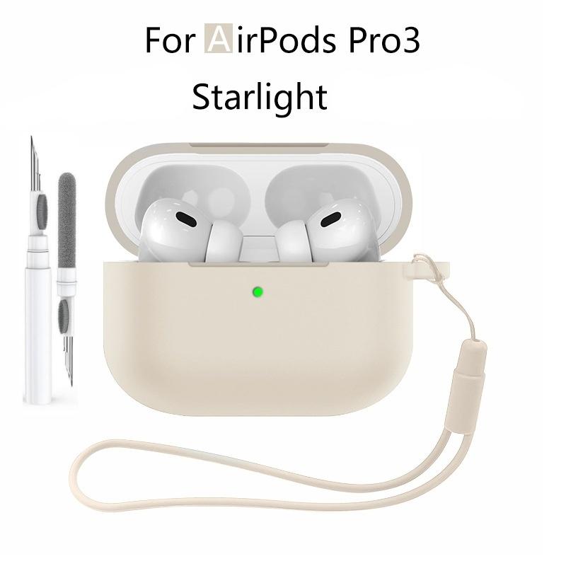 New 2025 For Apple Airpods Pro 3 Case Soft Silicone Full Protective Cover with Cleaning Kit and Keychain for Airpods Pro 3 Case