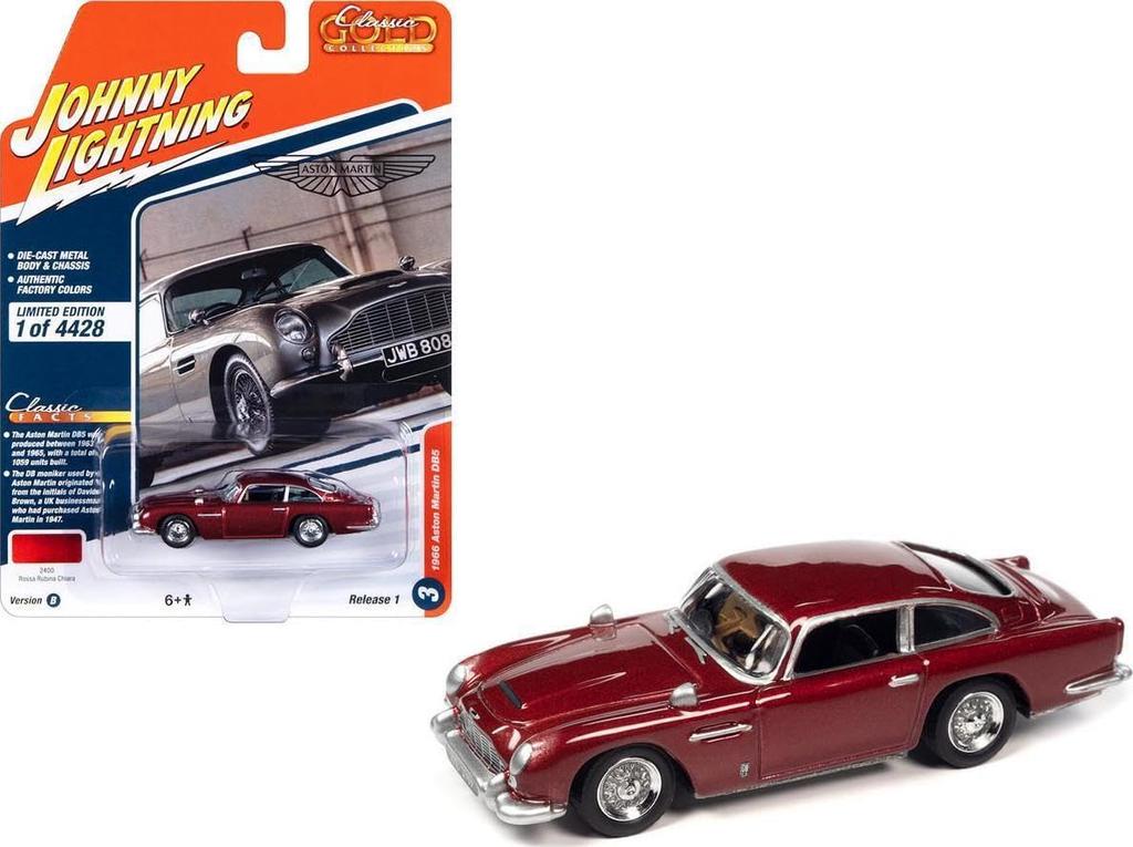 Johnny Lightning Scale Aston Martin DB5 1966 Dark Red Classic Gold Aston Martin Diecast Car 1/64 [Used]