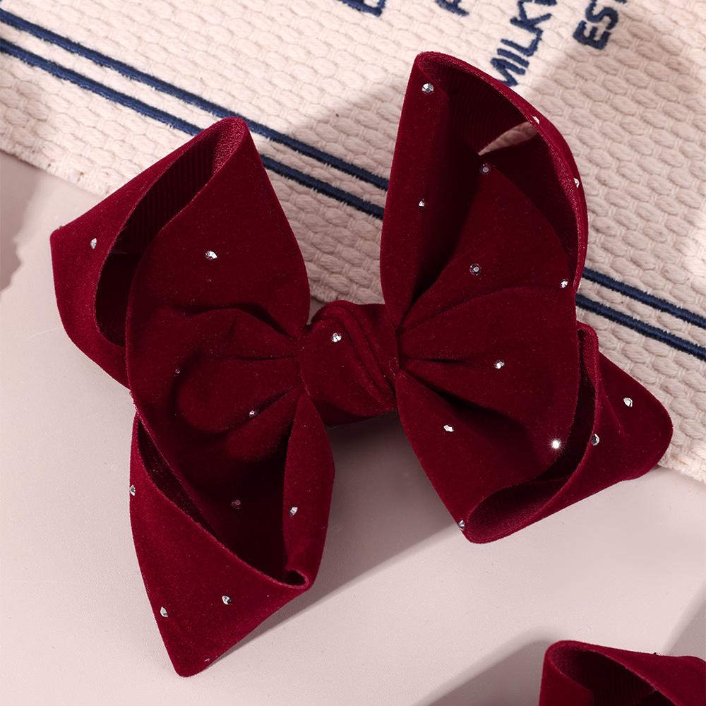 2Pcs New Velvet Bow Hair Clips Glitter Dot Sweet Rhinestones Hairpins For Girls Kids French Style Headwear Hair Accessories