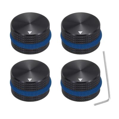 Uxcell Aluminum Potentiometer Knobs Volume Control Knobs X 25mm for Guitar Black Blue Rubber Rings Wrench Black 4-Pack 1/4" (6mm) 15.5mm & Bass, & +
