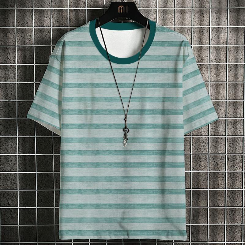 Fashion Men's T-shirt Stripe Pattern Classic Fashion Travel Casual Street Style Sweat-wick Quick-drying High-grade Short Sleeve