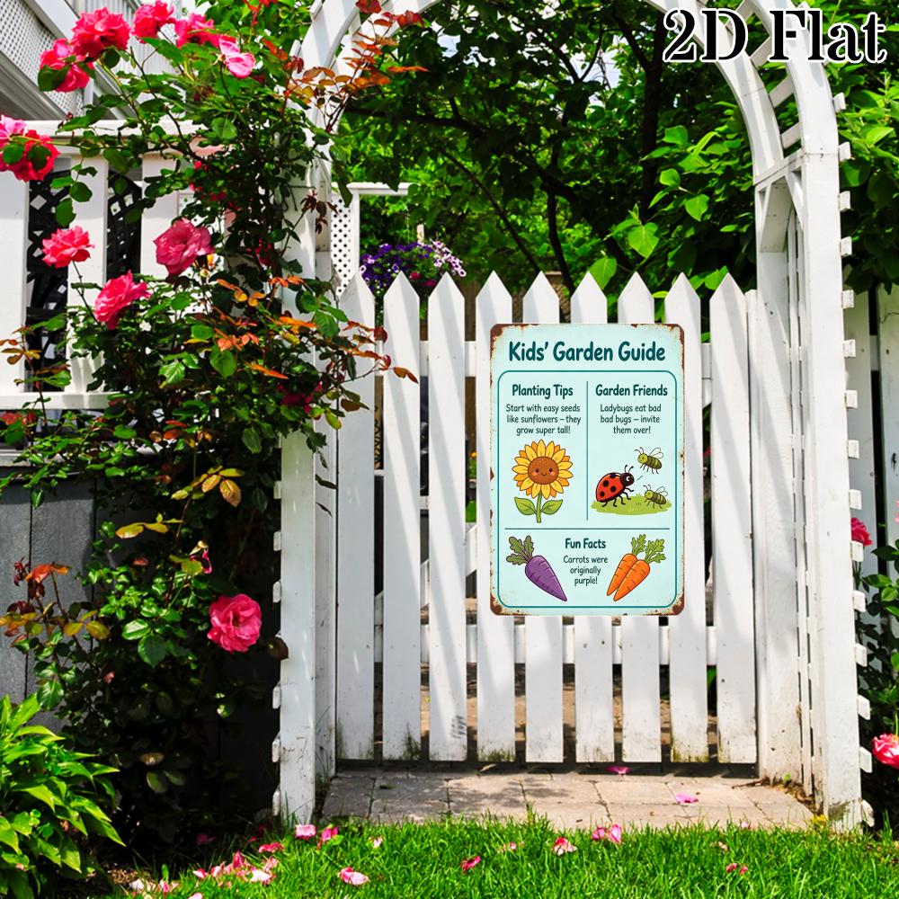 Funny Kids Garden Guide Outdoor Poster Metal Tin Sign Kids Garden Guide Planting Tips Metal Signs for Backyard Gardening Decor 20x30cm（7.8x11.8inch）