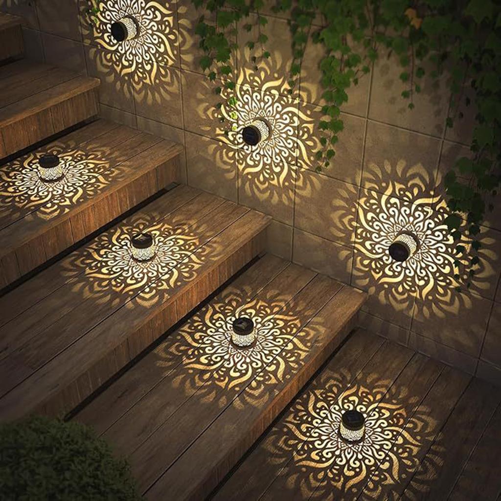 Solar Mandala Lights Outdoor Back Porch Decor Solar Mandala Fence Lights Warm White for Garden Post Patio Backyard Yard Decor