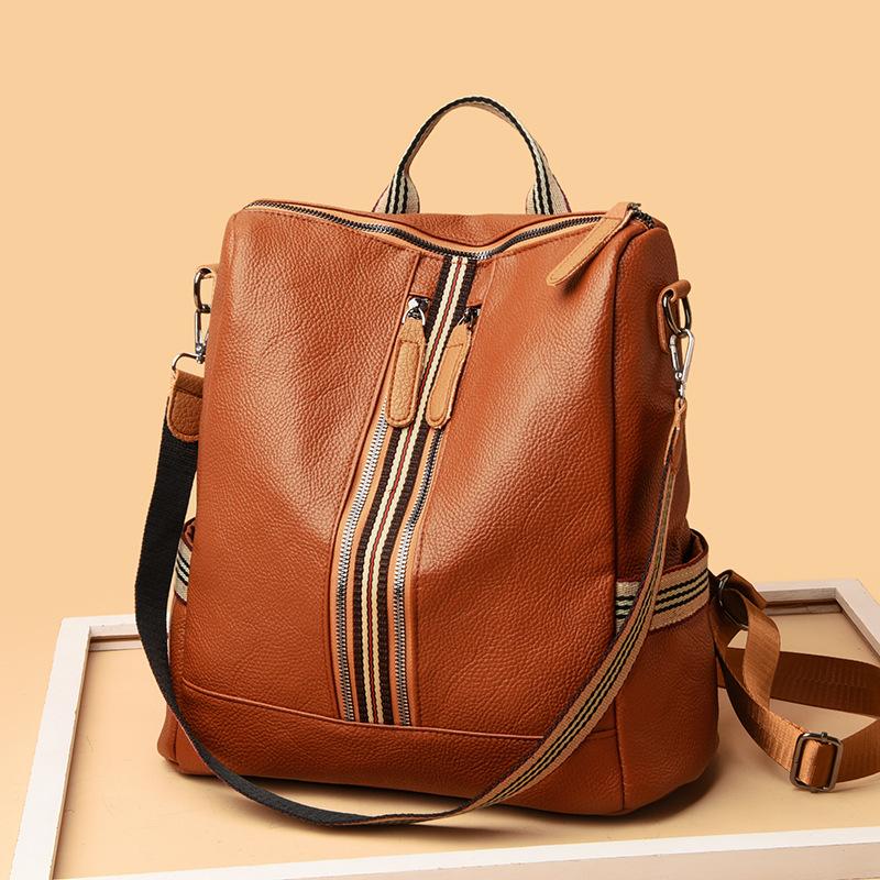 New Casual Travel Women's Backpack Retro Soft Leather High Women's Backpack Large Capacity Single-shoulder Backpack