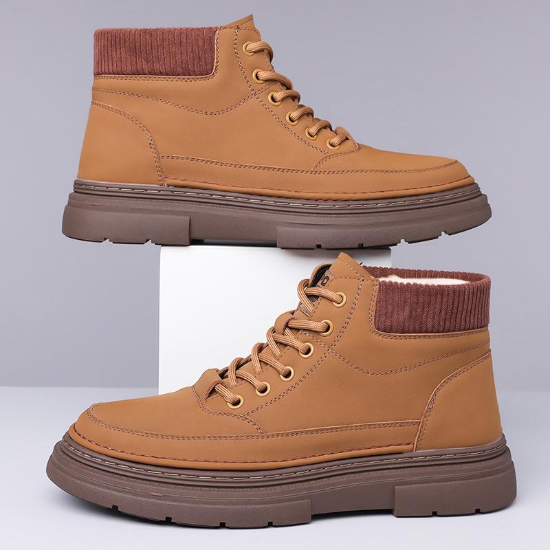 Модные британские кожаные бархатные ботинки на платформе для мужчин осень-зима с мягкой — фото 4