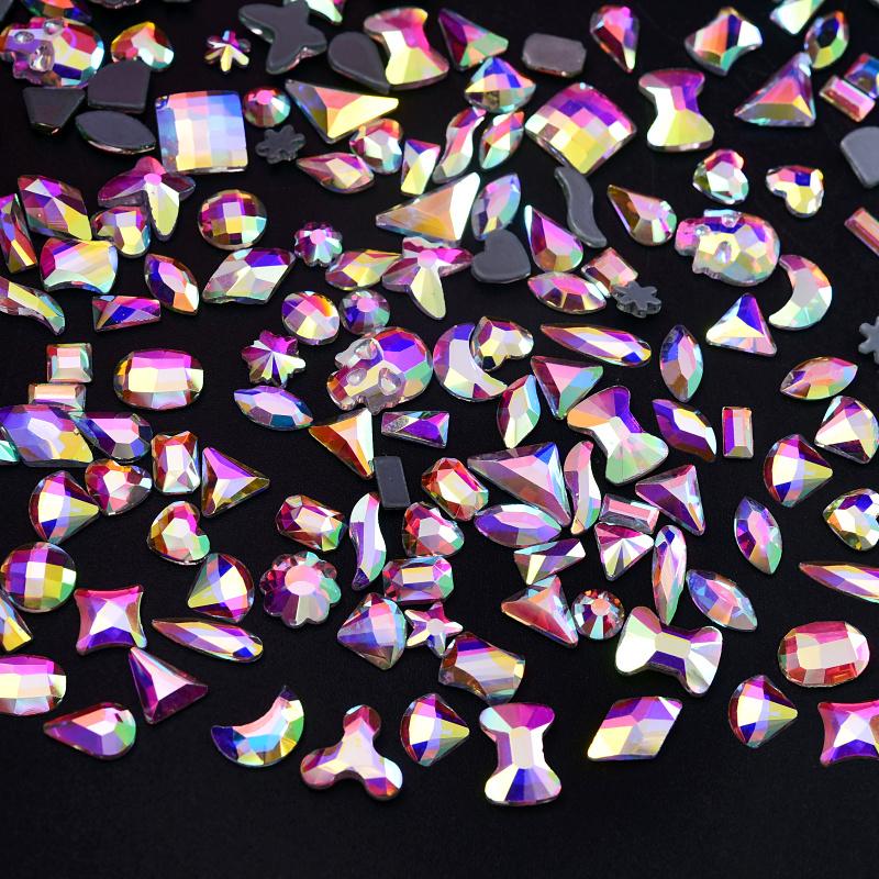 Blinginbox Hight Quality Rhinestone Bulk Special Shapes Crystal AB Hot Fix Rhinestones Iron on Rhinestones for Fabric Decoration