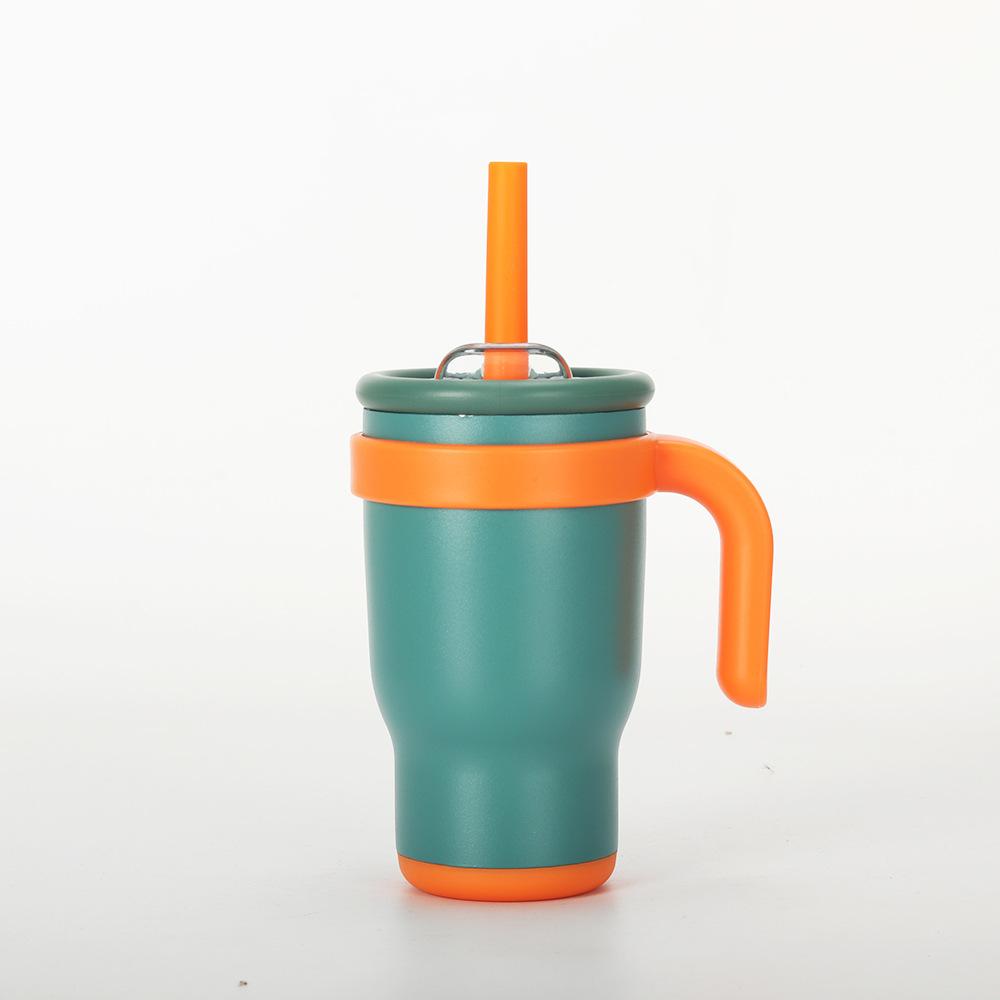 14oz Straw Car Cups Contrasting Color Children's Student Thermos Cup Stainless Steel Water Cup Handle CarCup