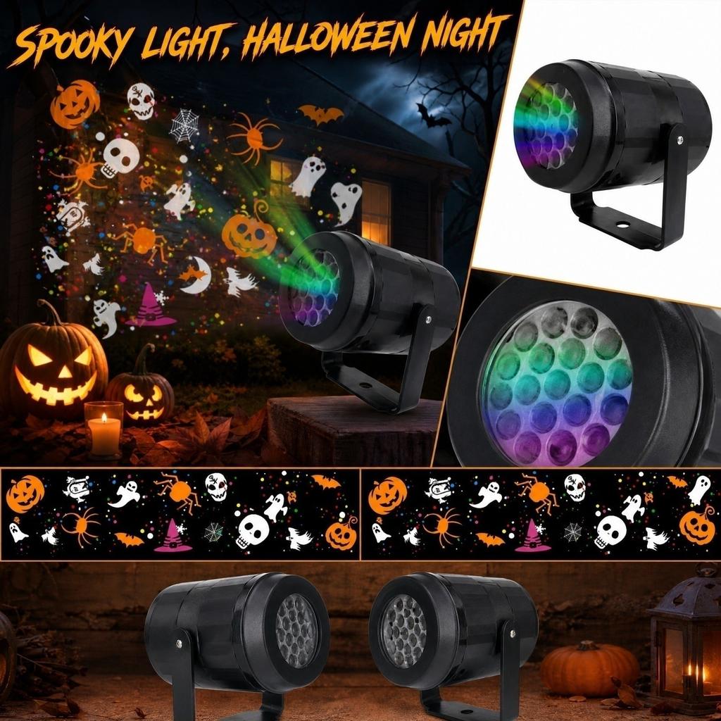 Halloween Projector Light with 16 Patterns, Rotating Holiday Decoration for Indoor and Outdoor Use