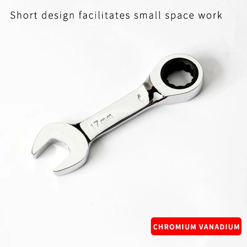 1 Stück 8–19 mm 72 Zähne Kurzgriff Ratschen-Steckschlüssel CRV Schnellöffner Reversibler Kombinationsschlüssel Stubby Schraubenschlüssel Autoreparaturwerkzeuge