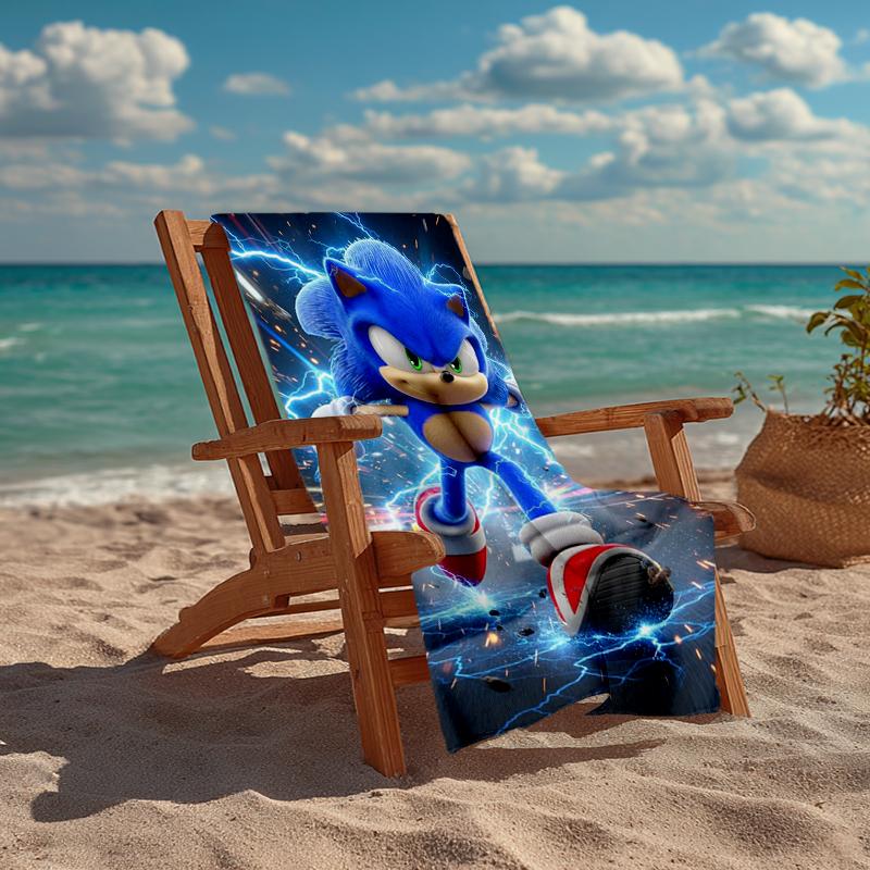 Ultra-Soft Beach Towel with Sonic Theme,Ideal for Pool - Camping, Diving - Perfect Travel Essential, Vibrant Beach Towel.