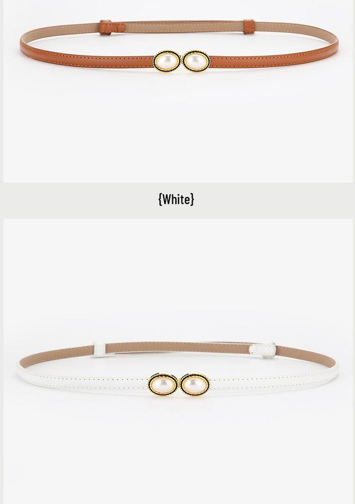 Ladies' Pearl Inlaid Adjustable Genuine Leather Belt - Trendy and Versatile for Dresses & Pants