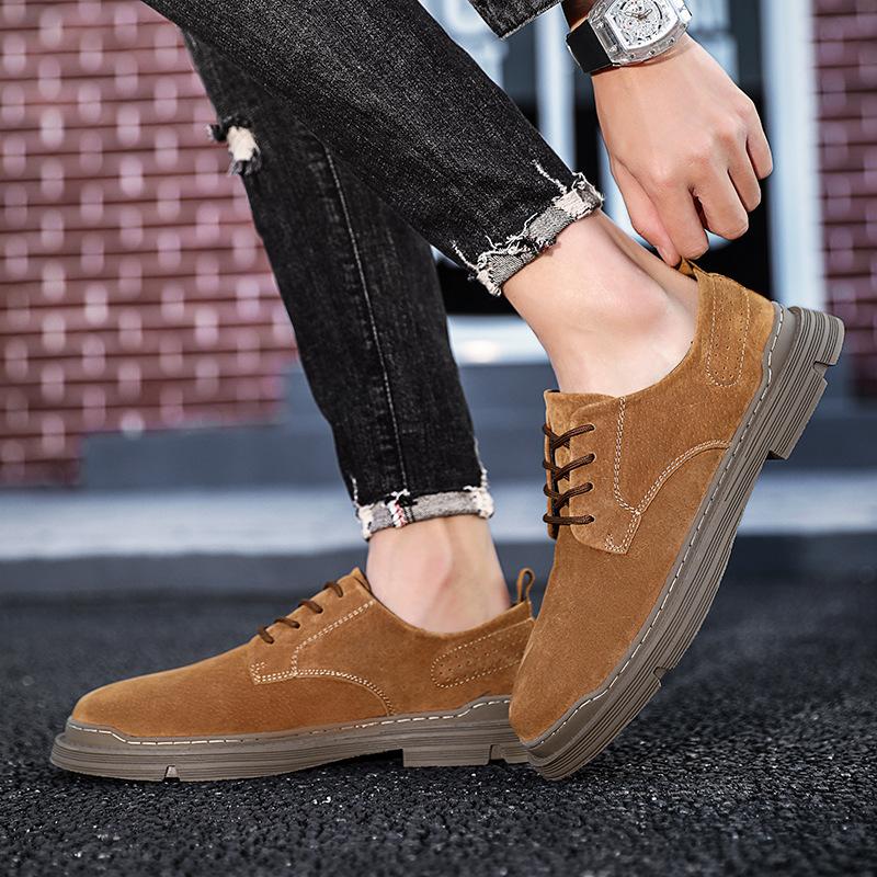Genuine Leather Men's Shoes Spring Tide Shoes Low Top Big Head Work Shoes British Fashion Casual Leather Shoes Men's All-Match Shoes