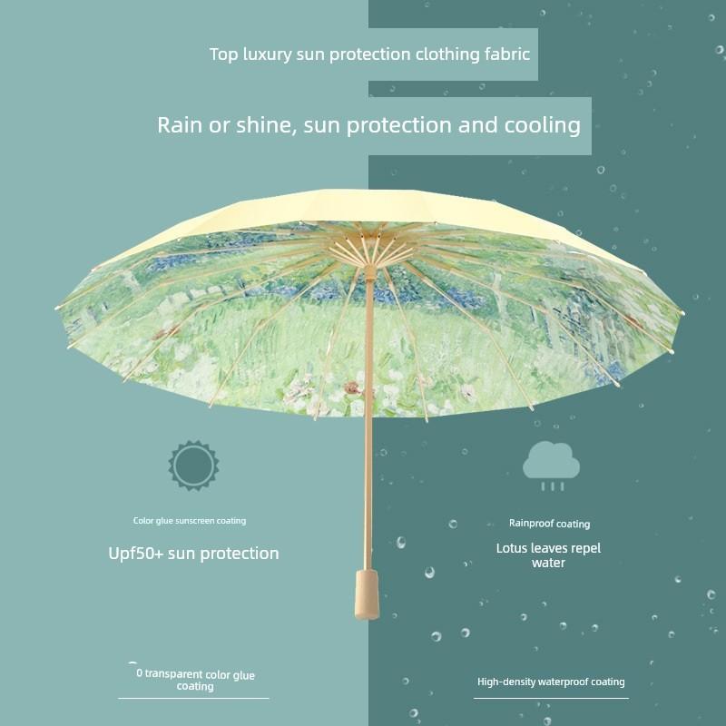 Very Beautiful Umbrella for Girls Good-looking Extra Large Thickened Reinforced Rain Or Shine Dual-Use Oil Painting Folding Ins Niche