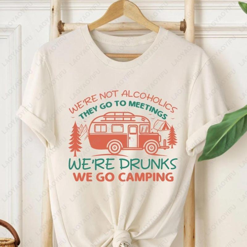 

Funny We re Drunks We Go Camping Casual Camisetas RV Summer Drinking Outdoor Tees Men Women High Quality Cotton All Match Tshirt S разноцветный