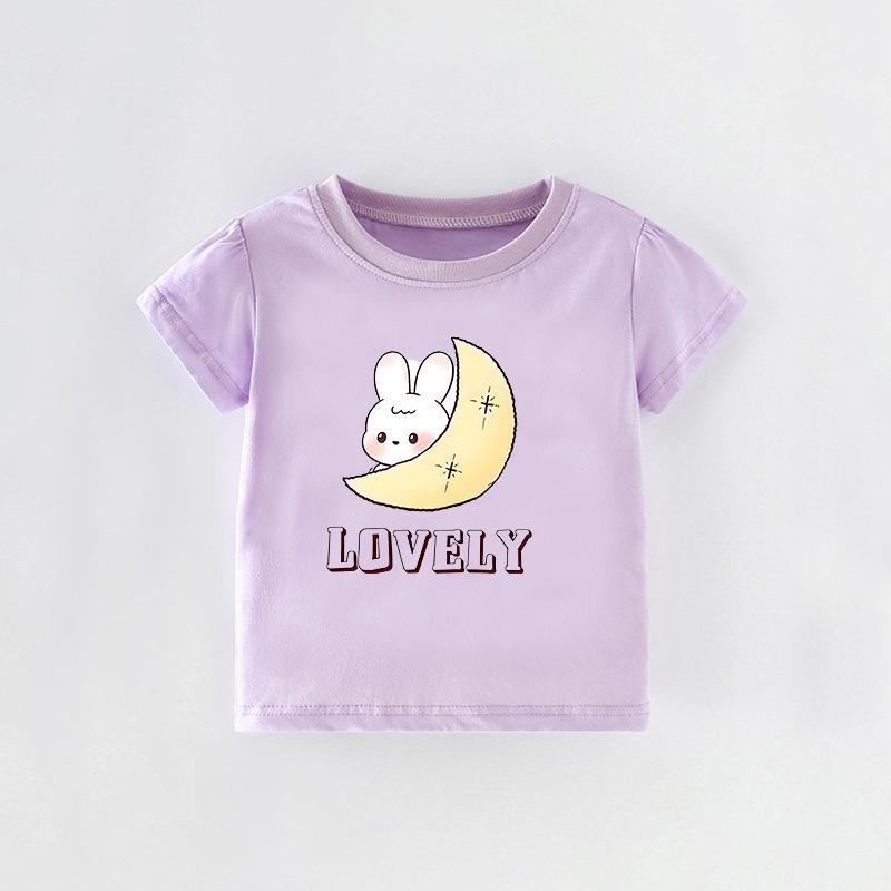 

European Style Girl s Summer Cartoon Print T-shirt - Round Neck, Short Sleeve for Kids 130 cm