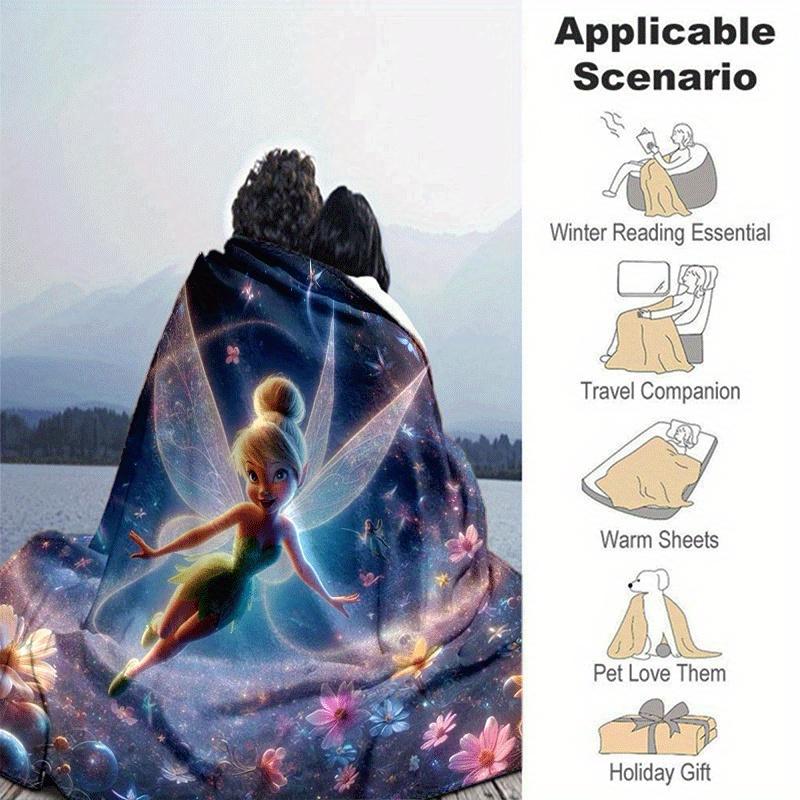 1pc Tinker Bell Printing Blanket - Soft, All-Season Throw for Office Blanket, Car, Travel