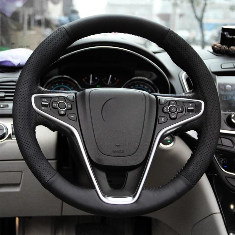 Artificial Leather Steering Wheel Cover DIY Black Hand-sewing Car Steering Wheel Covers for Opel Ignia 2014 2015 Buick Regal