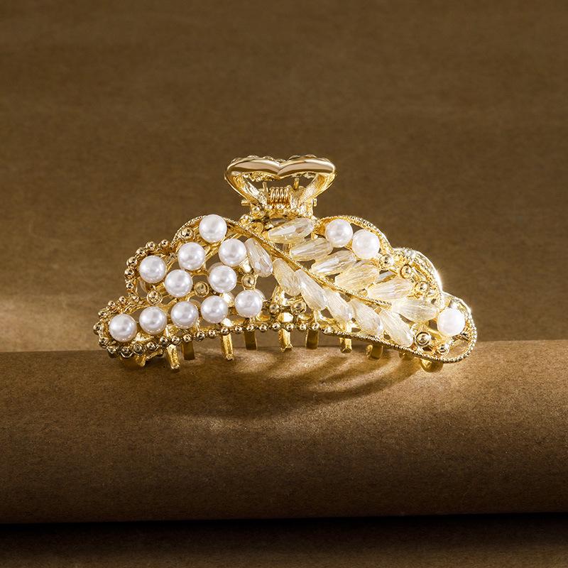 Korean Pearl Metal Hair Claw Clip for Mature Styles