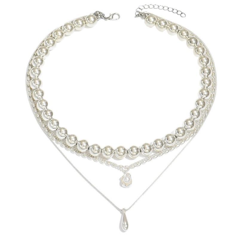 Stacked water drop necklace, hot-selling fashion multi-layer design pendant, women's versatile beaded necklace jewelry