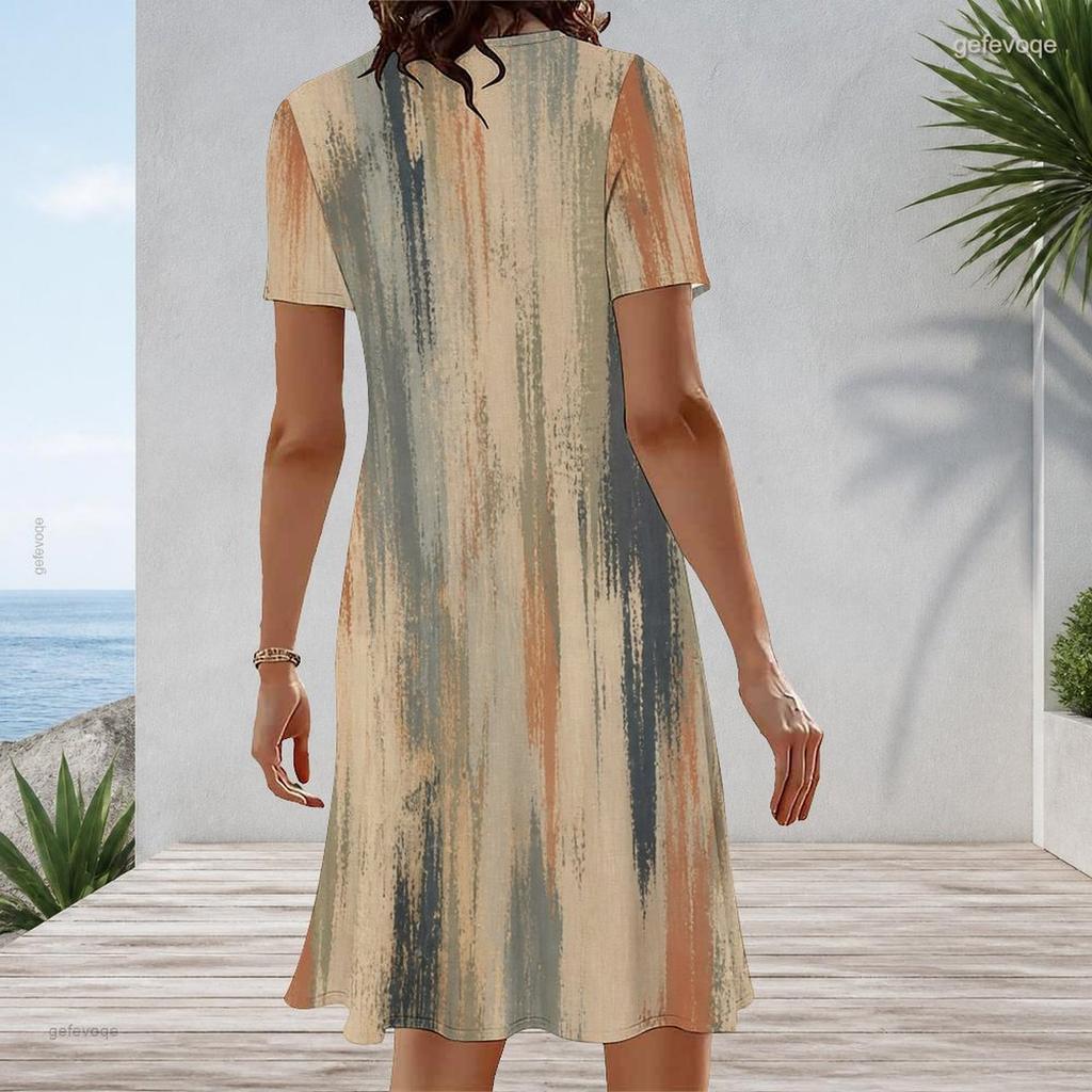 Women Plus Size Round Neck Short Sleeve A Line Printed Casual Dress