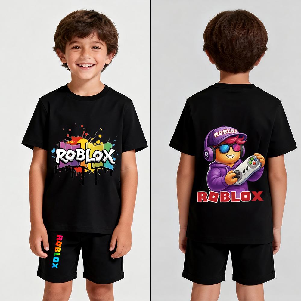 Men's Cartoon Game Printed T Shirt and Shorts 2 Piece Set Summer Casual Outfit for Men's and Women's Clothing Top