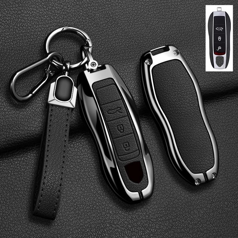 AABKR1 Zinc Alloy Leather Car Key Case for Porsche Cayenne 718 MACAN Panamera 911 Macan Boxster Cayman Cayenne Macan Keychain Key Case